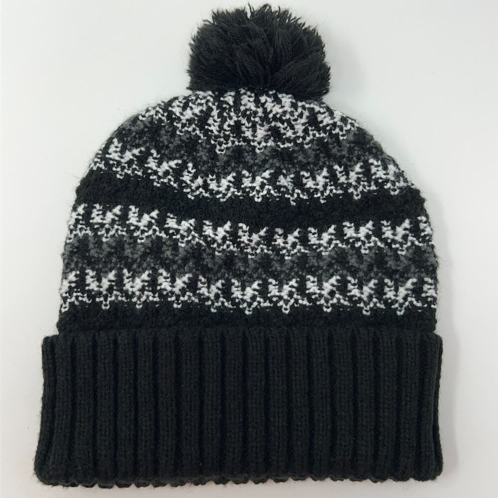 Nike Sb Skateboarding Cuffed Pom Pom Beanie Toque Winter Hat Black Fair Isle View 3
